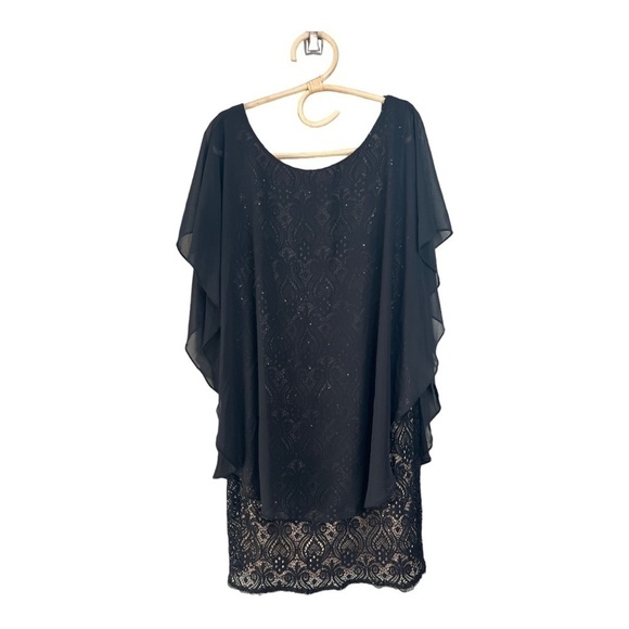 R&M Richards Cocktail Lace Knee Length Black Sequin Sheer Overlay Size 8 NEW - Picture 1 of 16